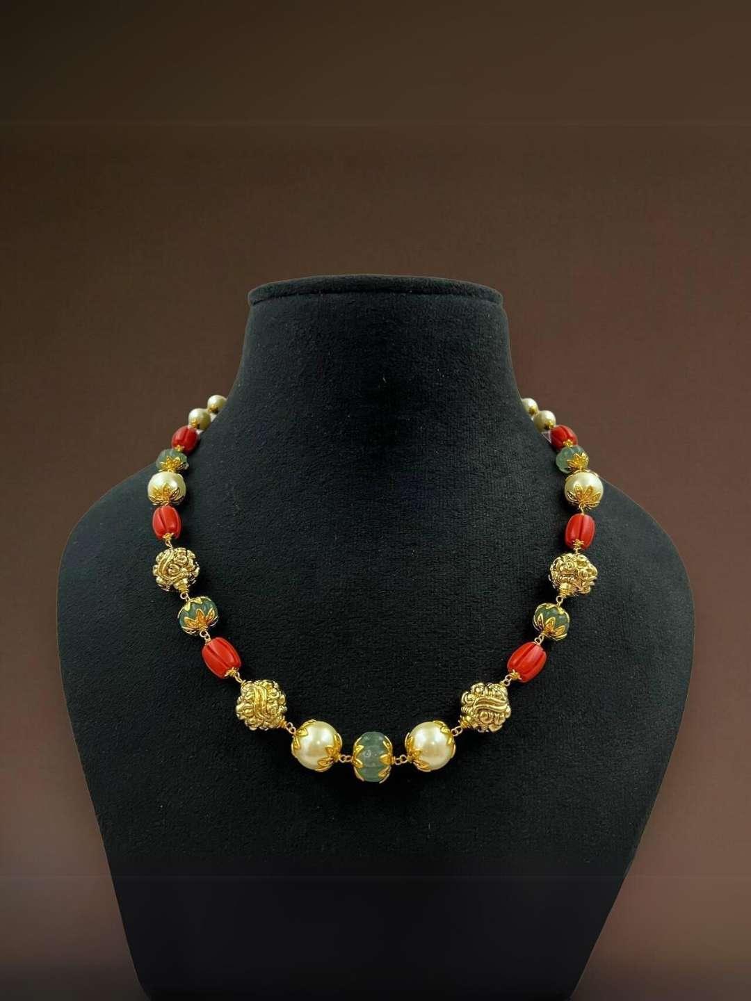 Buy Multicolor Beads And Antique Gold Ball Necklace Online Ishhaara