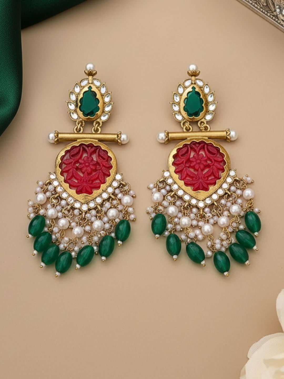 Ishhaara Multicolor Cutwork Chandbali Earrings
