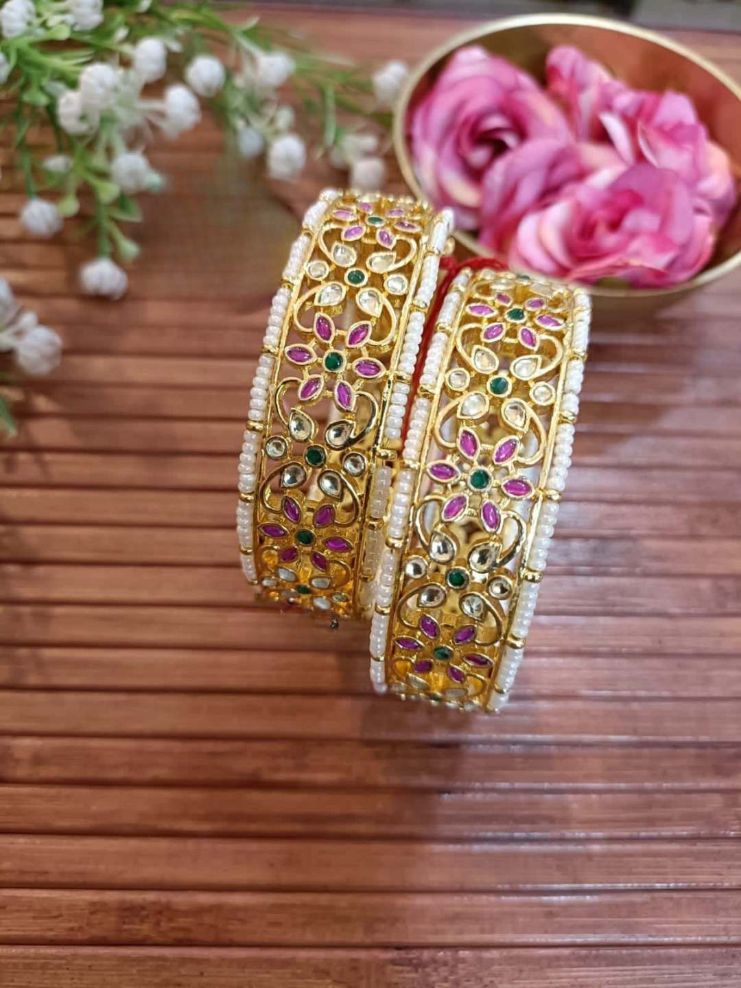 Ishhaara Multicolor Gold Plated Jadau Kundan Bangles