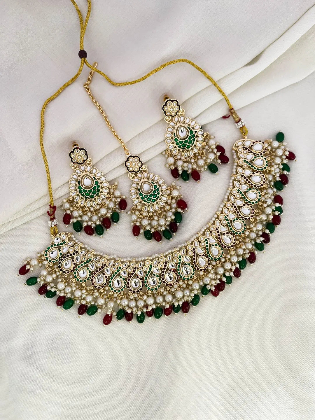 Ishhaara Multicolor Gold Plated Traditional Kundan Pearl Choker Necklace