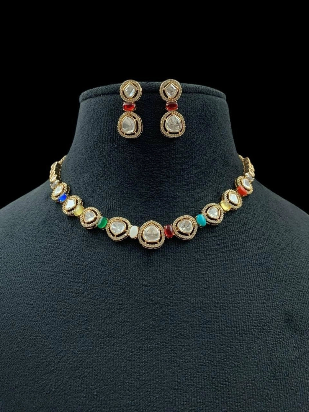 Ishhaara Multicolor Single Line Polki Kundan Choker Set