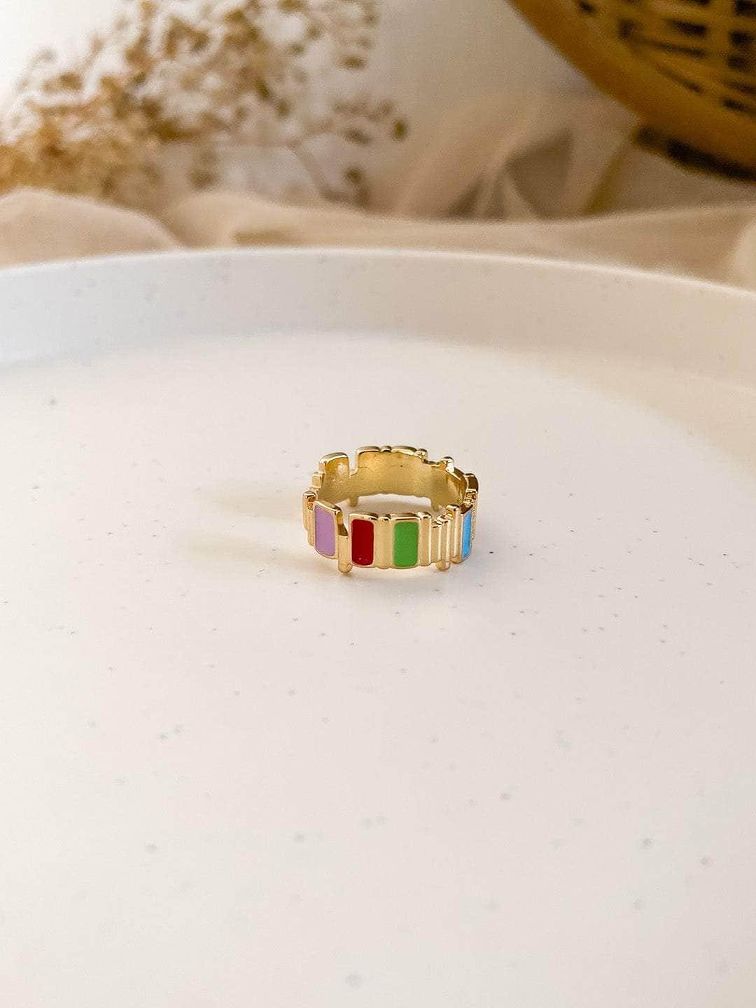Ishhaara Multicolored Golden Plated Vertical Strip Adjustable Ring