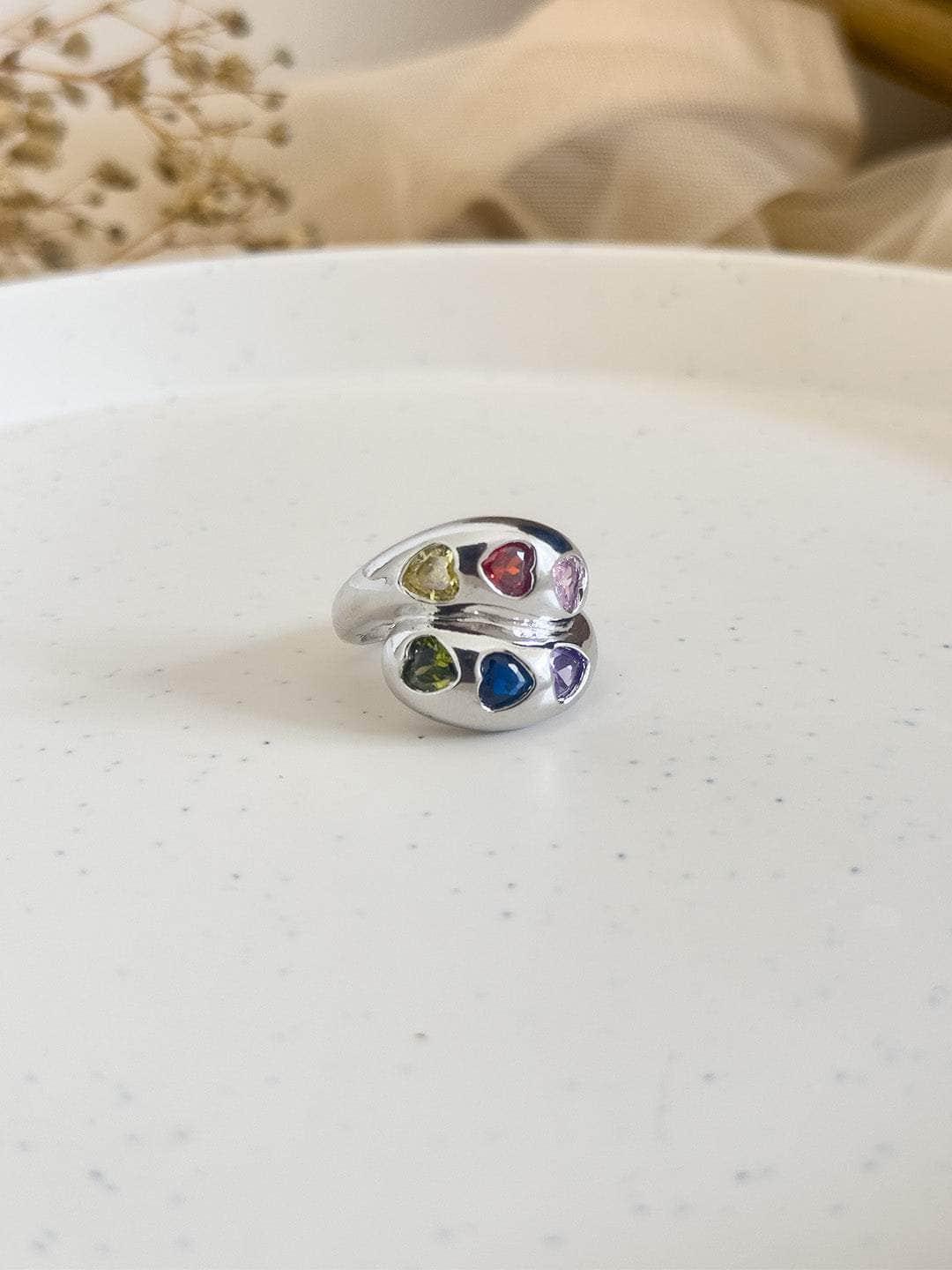 Ishhaara Multicolored Heart Shaped Stone Ring