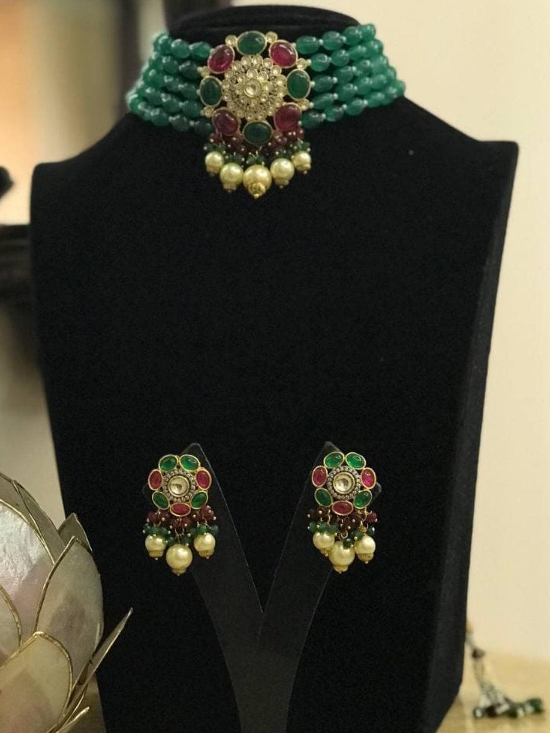 Ishhaara Multicolour Tina Dhanak In Precious Choker Beaded Necklace Set