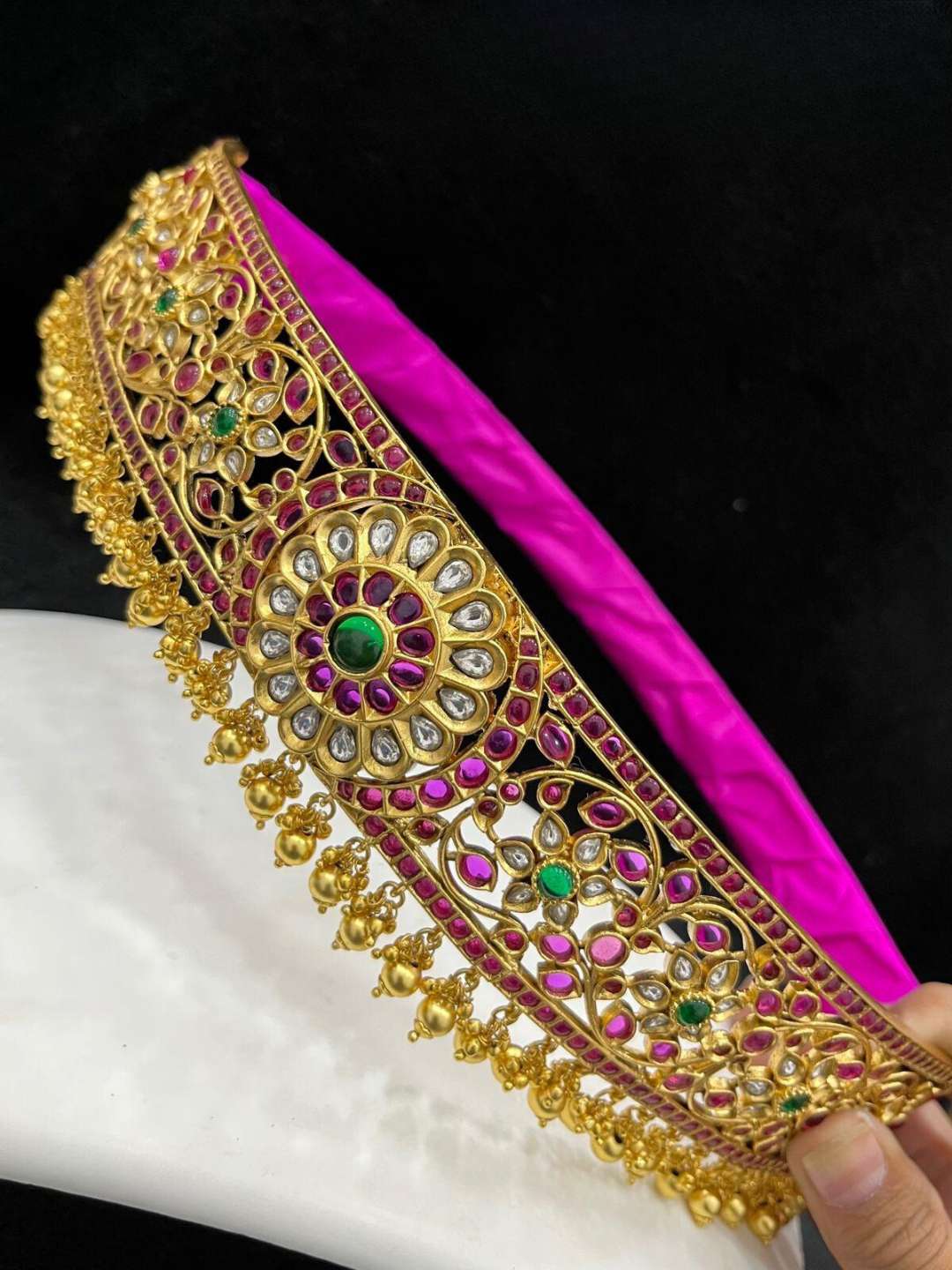 Nagasi Work With Kempu Stones Bridal Hip Belt - Main Image