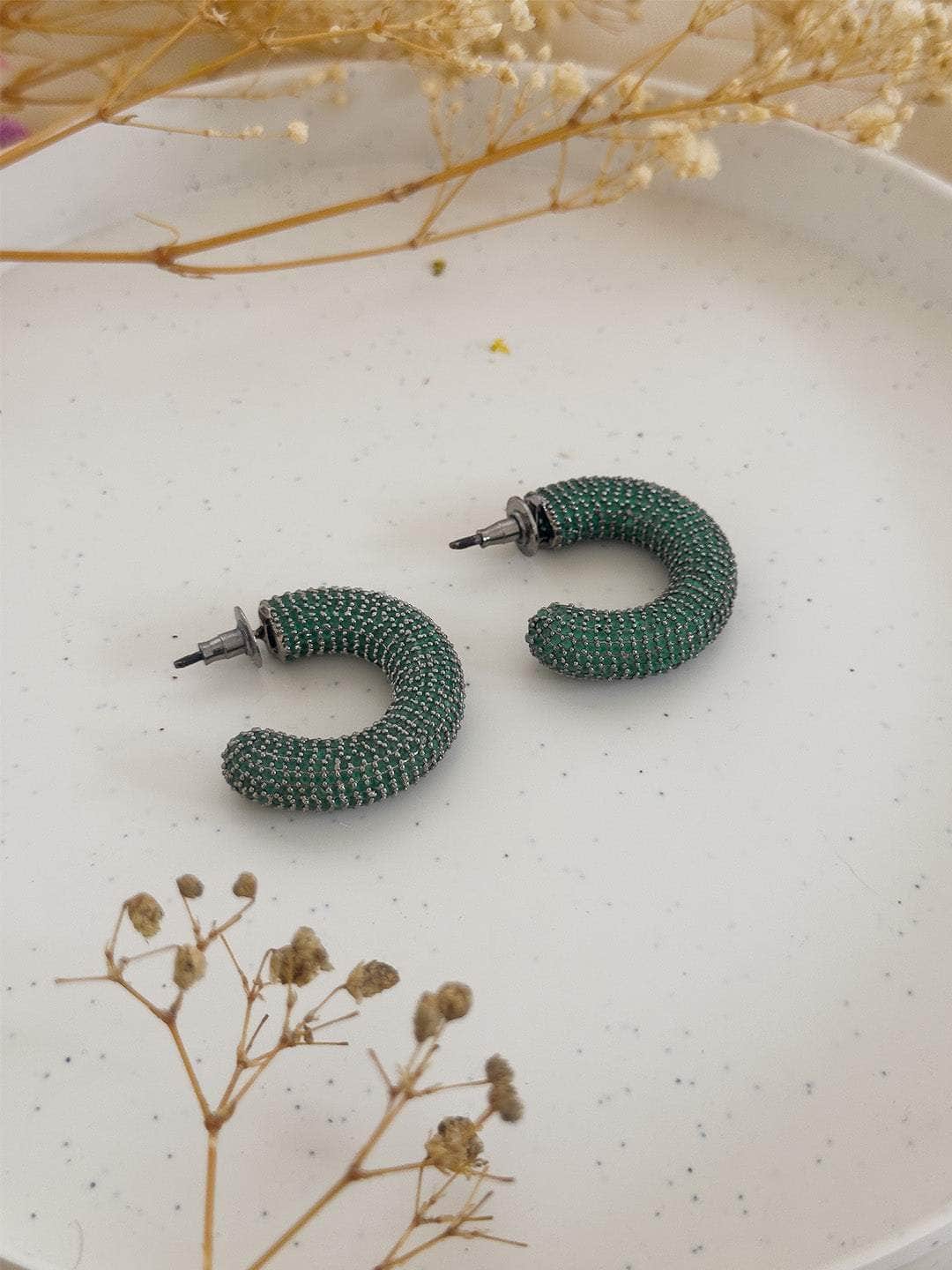 Ishhaara Green Nano Hoop Earrings