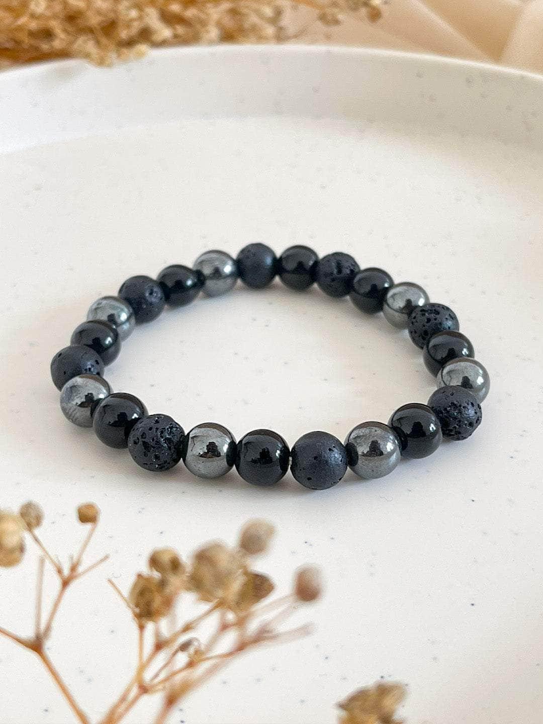 Ishhaara Haematite Lava Black Onyx Bracelet