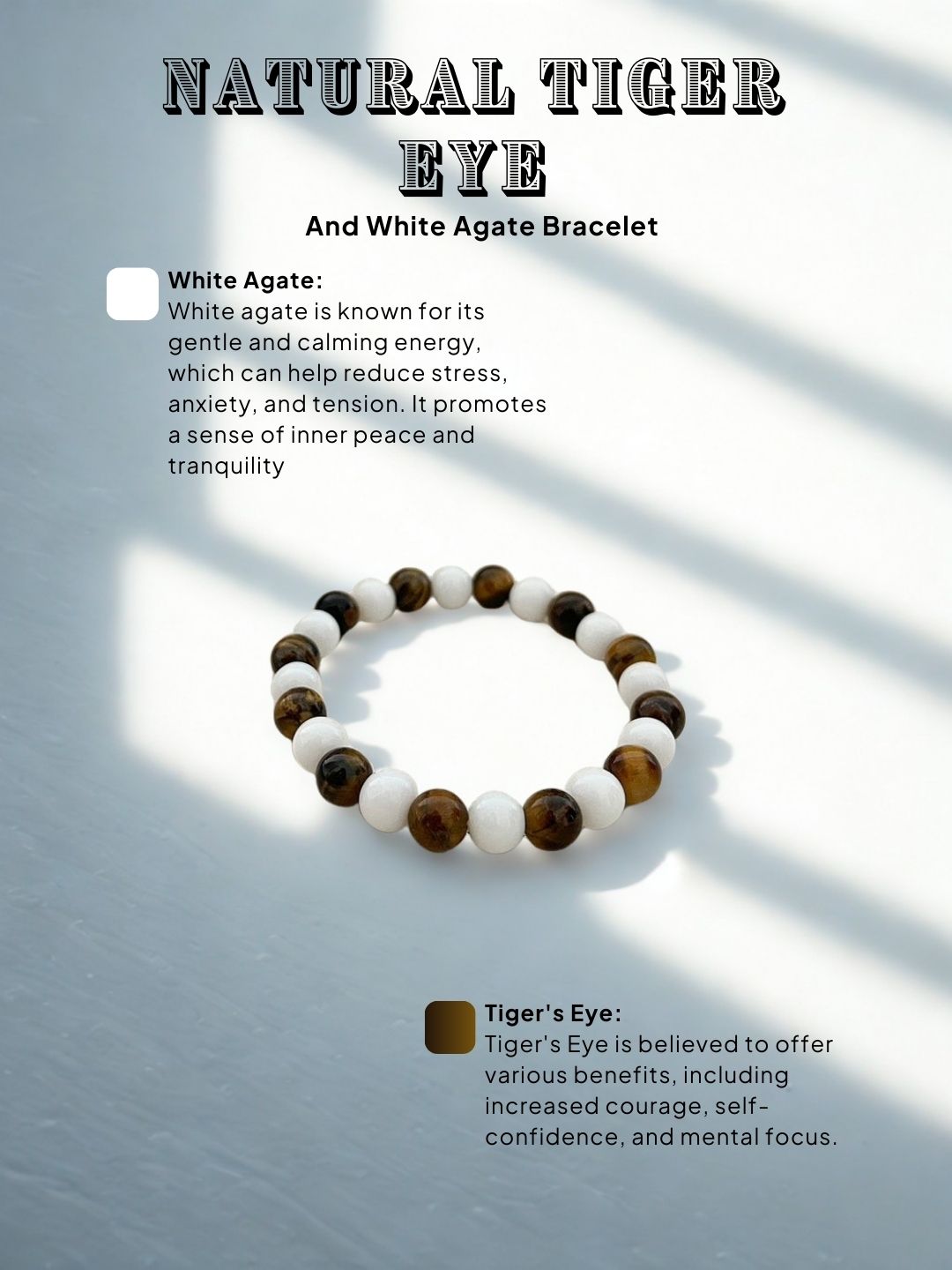 Ishhaara Natural Tiger Eye And White Agate Bracelet