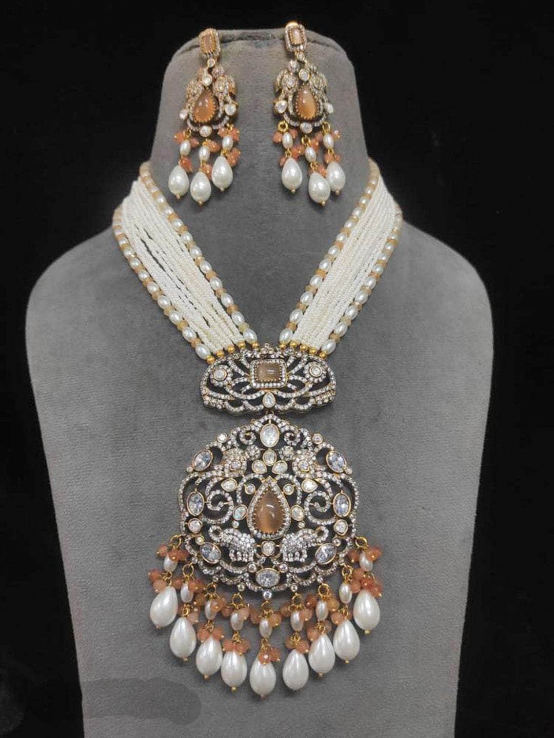 Ishhaara Navratna Pearl Long Victorian Set