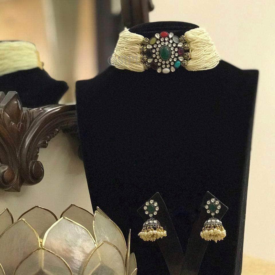 Ishhaara Navratna Small Moti Choker Set