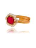 Ishhaara Oblong Kundan Pearl Ring Red