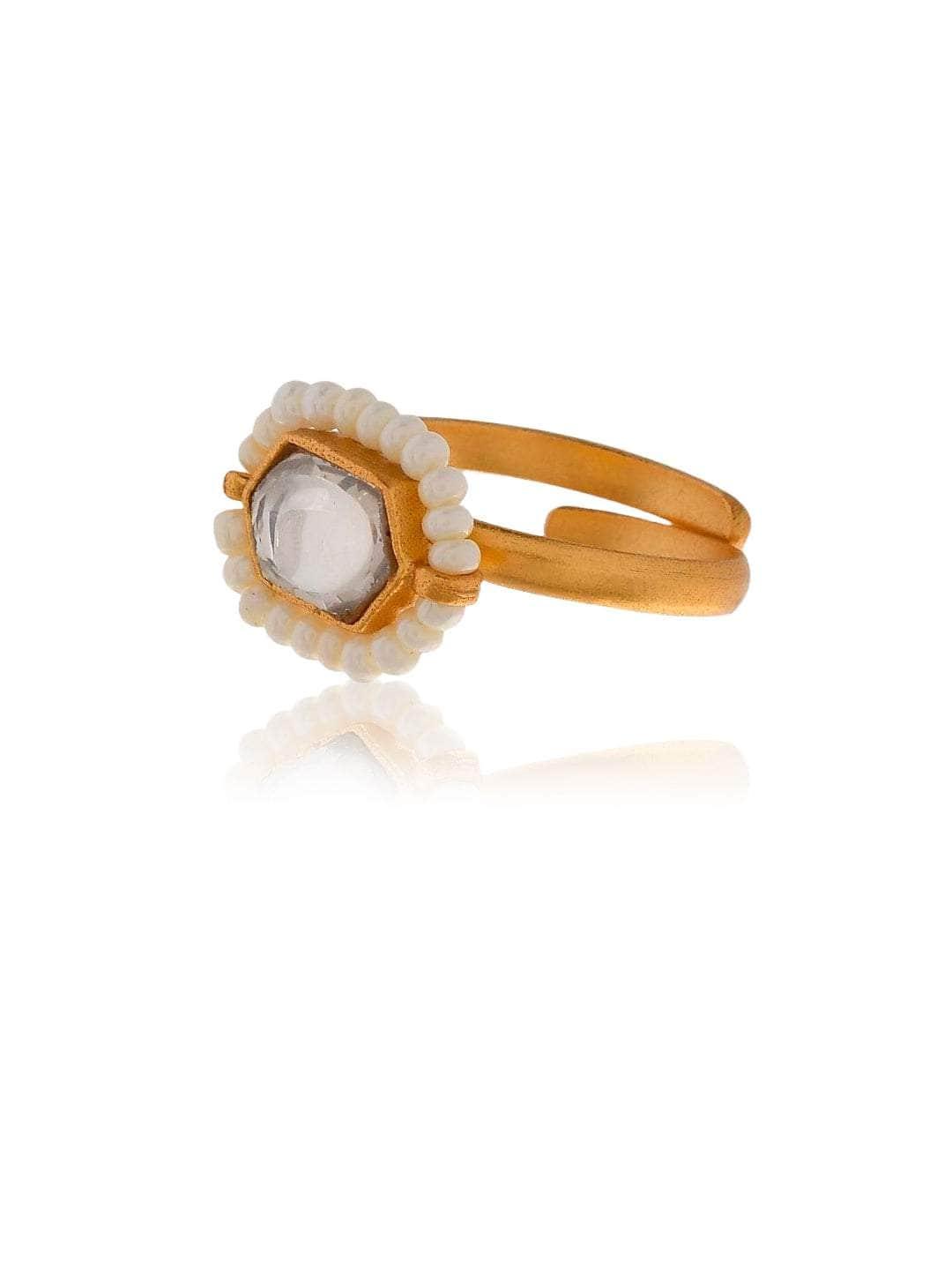 Ishhaara Oblong Kundan Pearl Ring White