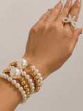 Ishhaara Ophelia Pearl Stack With Bow Ring