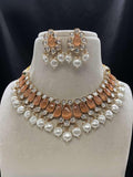 Ishhaara Orange  Kundan And Beads Studded Choker Necklace Set