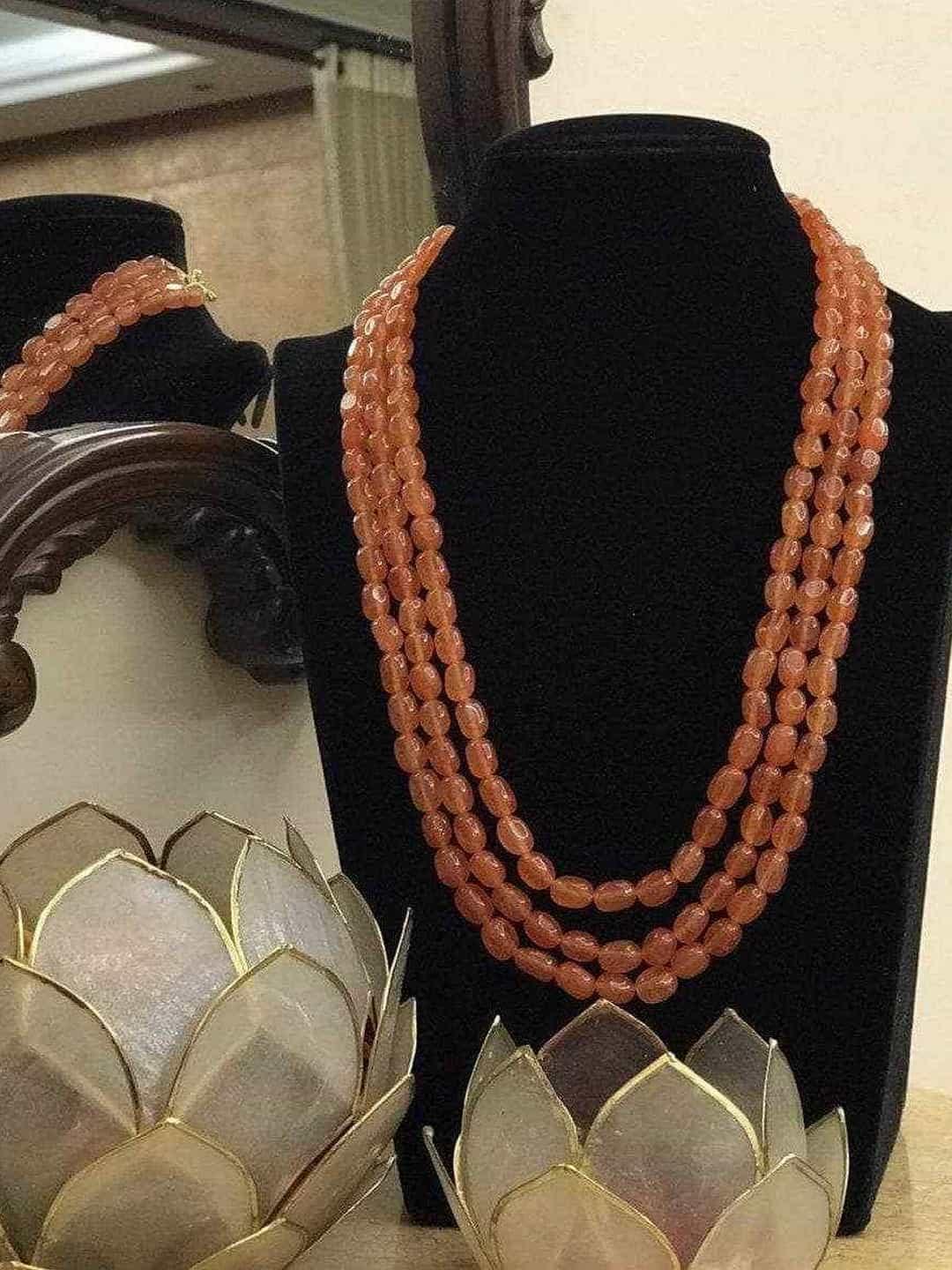 Ishhaara Orange 3 Layered Beads Necklace