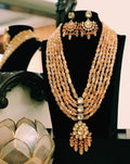 Ishhaara Orange Long Beaded Kundan Pendant Necklace