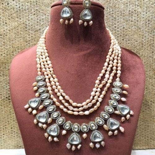 Ishhaara Multi Layered Precious Stone Polki Hanging Necklace
