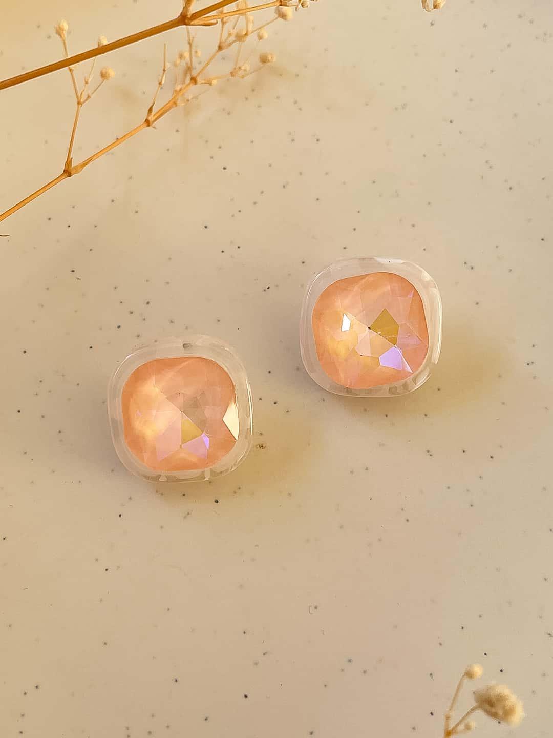 Ishhaara Orange Pearl Square Earrings