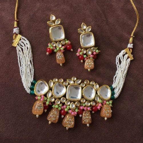 Ishhaara Sukhmani Gambhir In Square Kundan Moti Choker And Earring Set