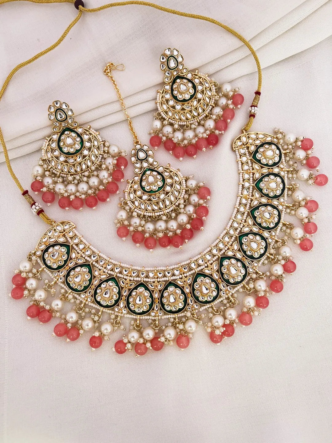 Ishhaara Orange Traditional Meenakari Kundan Necklace