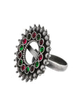 Ishhaara Oxidized Varthulah Ring Magenta And Green