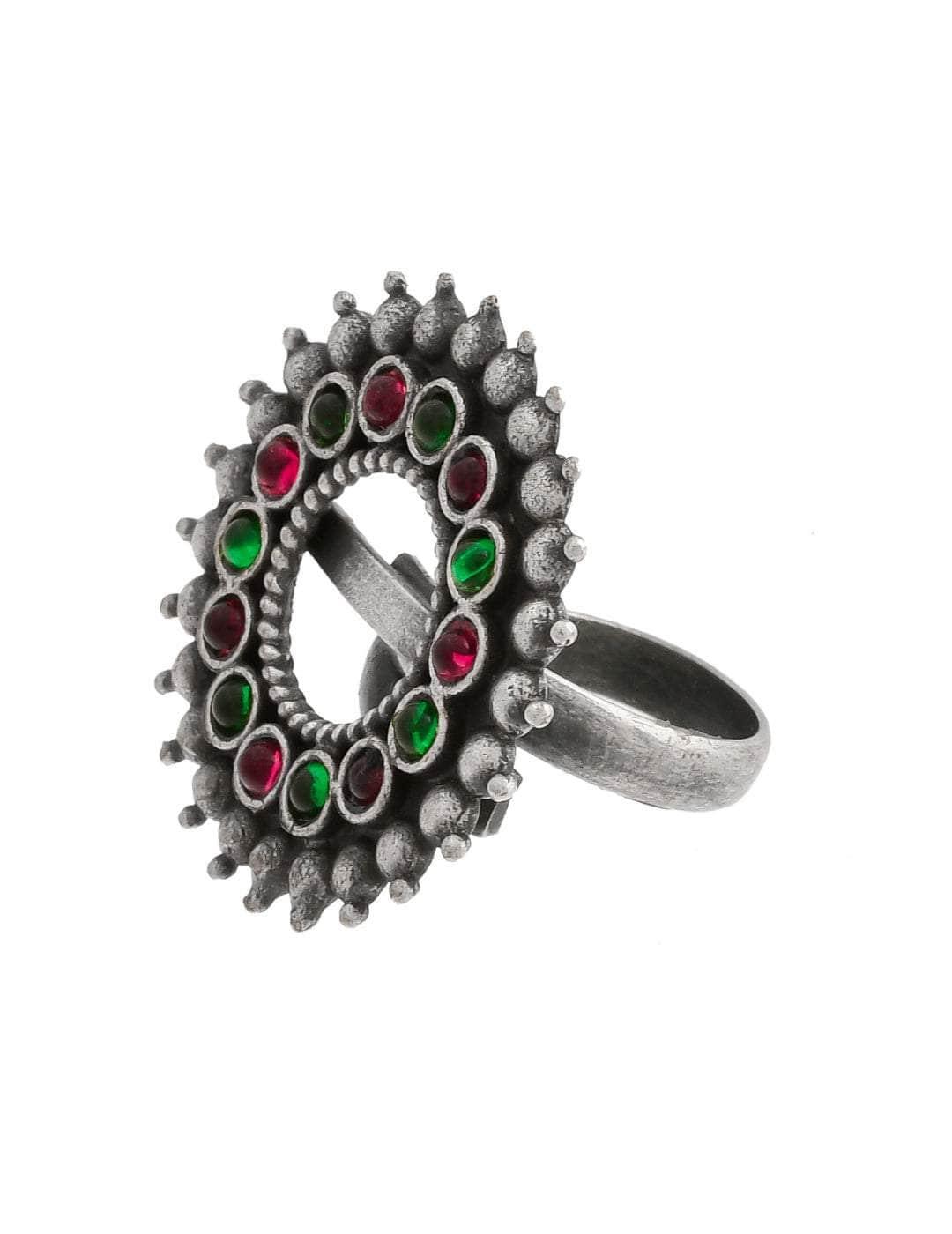 Ishhaara Oxidized Varthulah Ring Magenta And Green