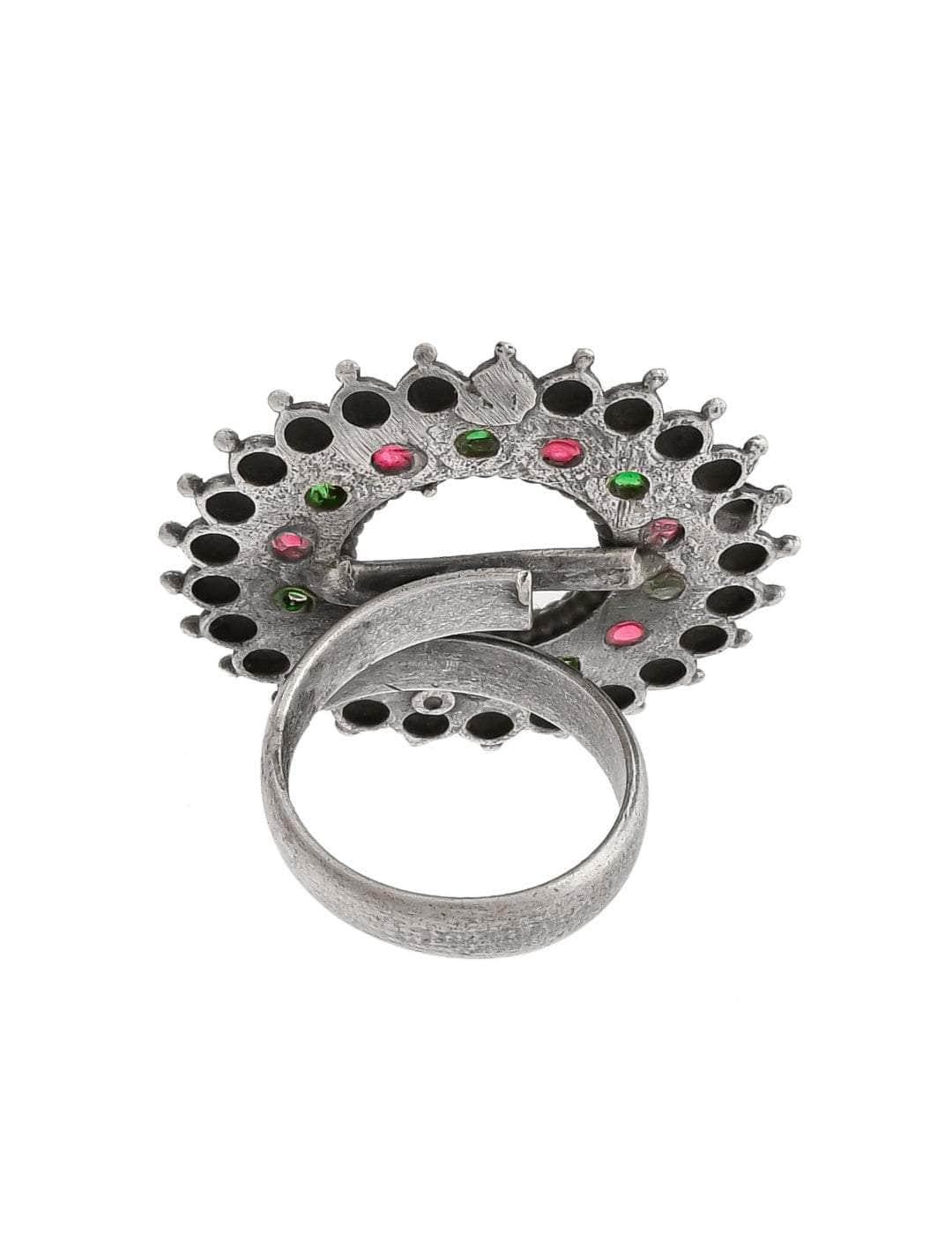Ishhaara Oxidized Varthulah Ring Magenta And Green