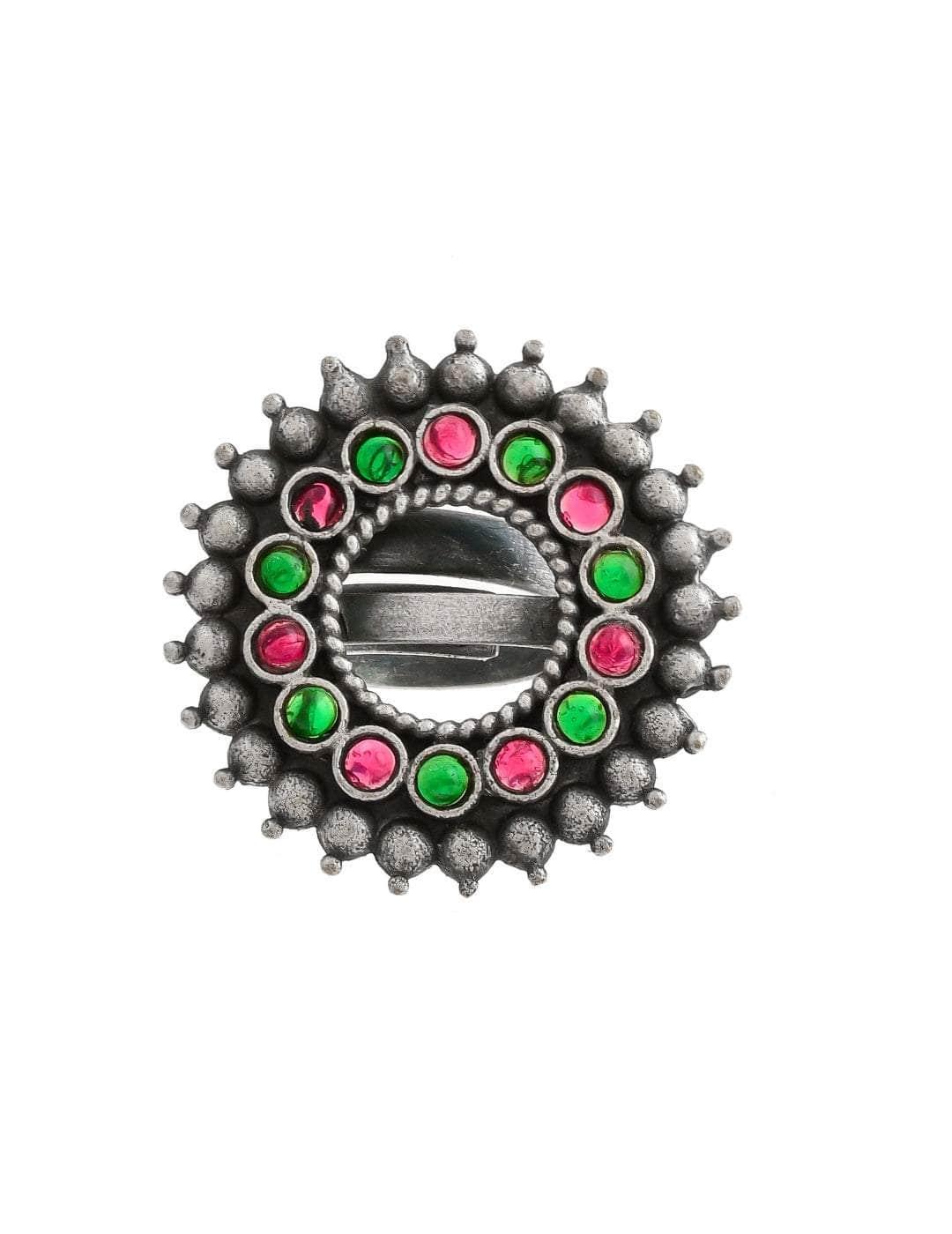 Ishhaara Oxidized Varthulah Ring Magenta And Green