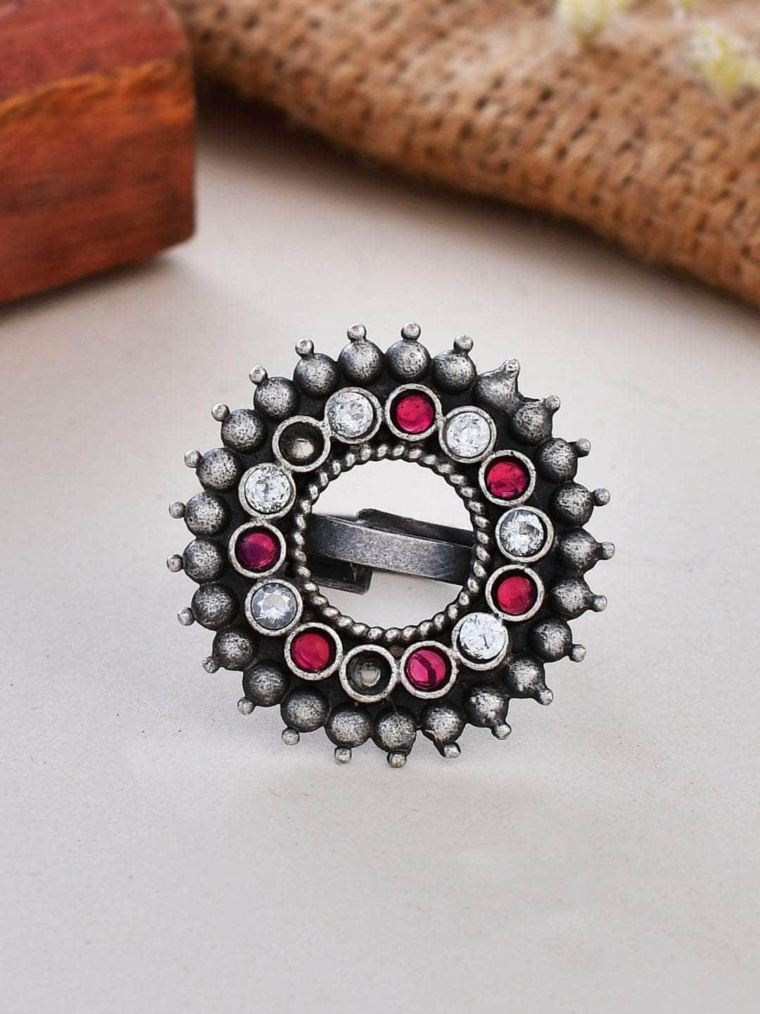 Ishhaara Oxidized Varthulah Ring Red And White