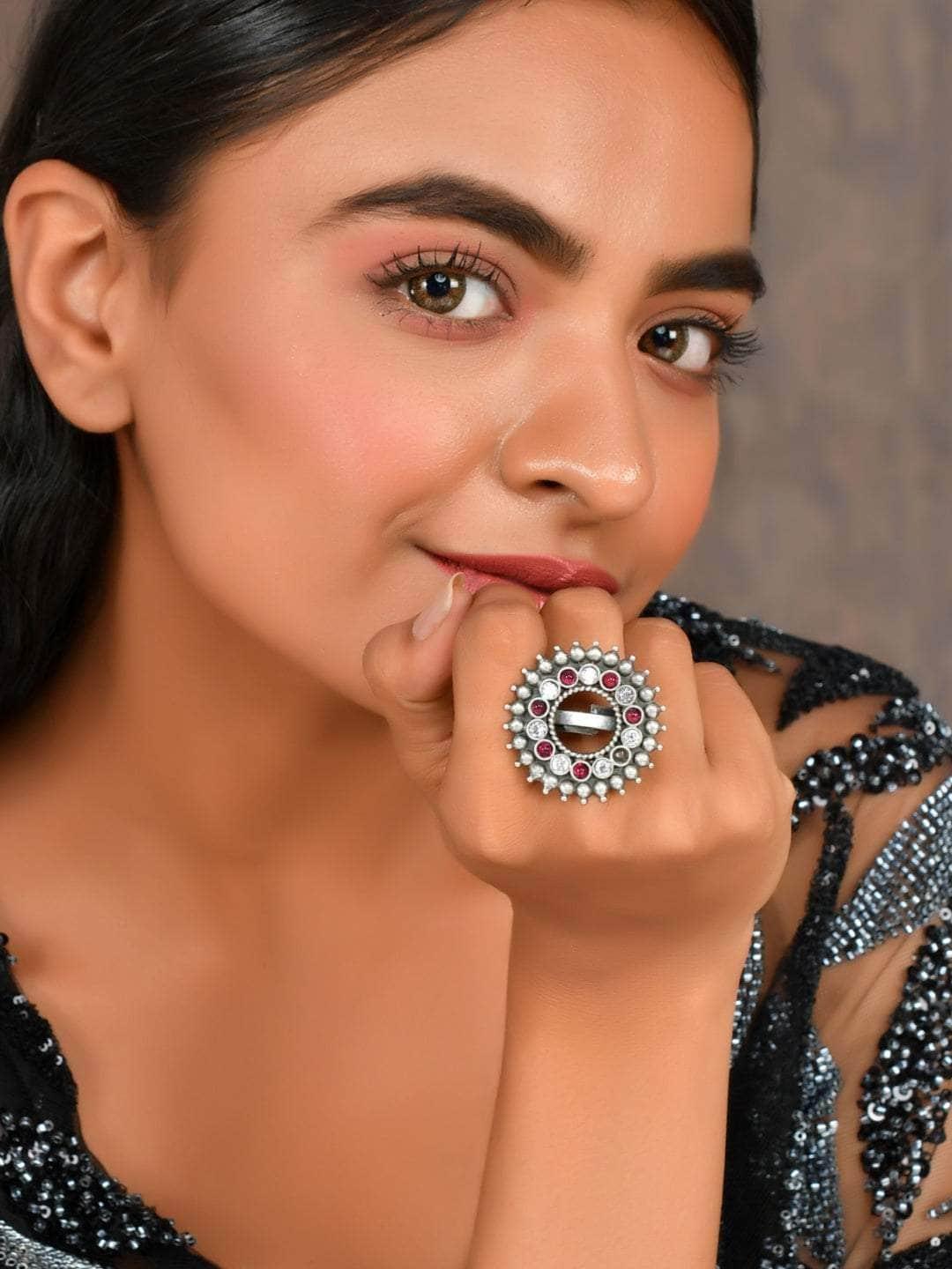 Ishhaara Oxidized Varthulah Ring Red And White