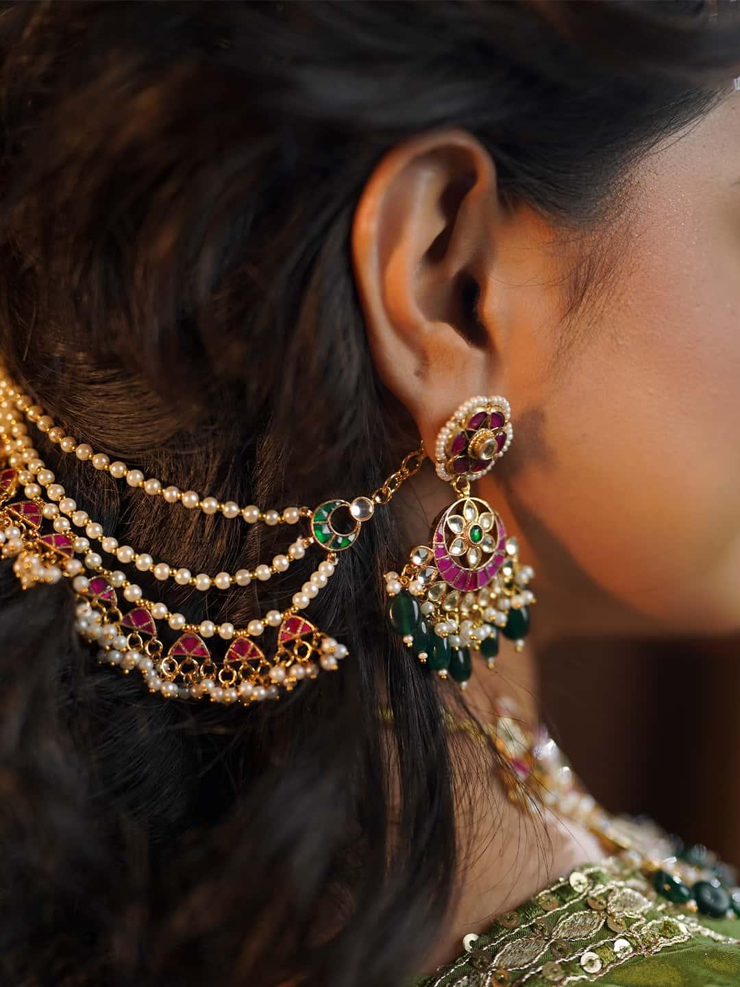 Buy Pachi Kundan Embedded Ear Chains Online Ishhaara