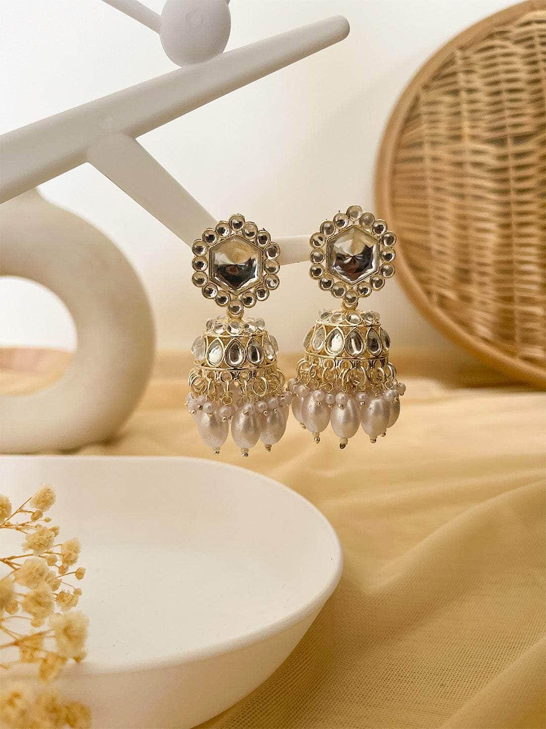 Ishhaara Pachi Kundan Motif Enamel Jhumka