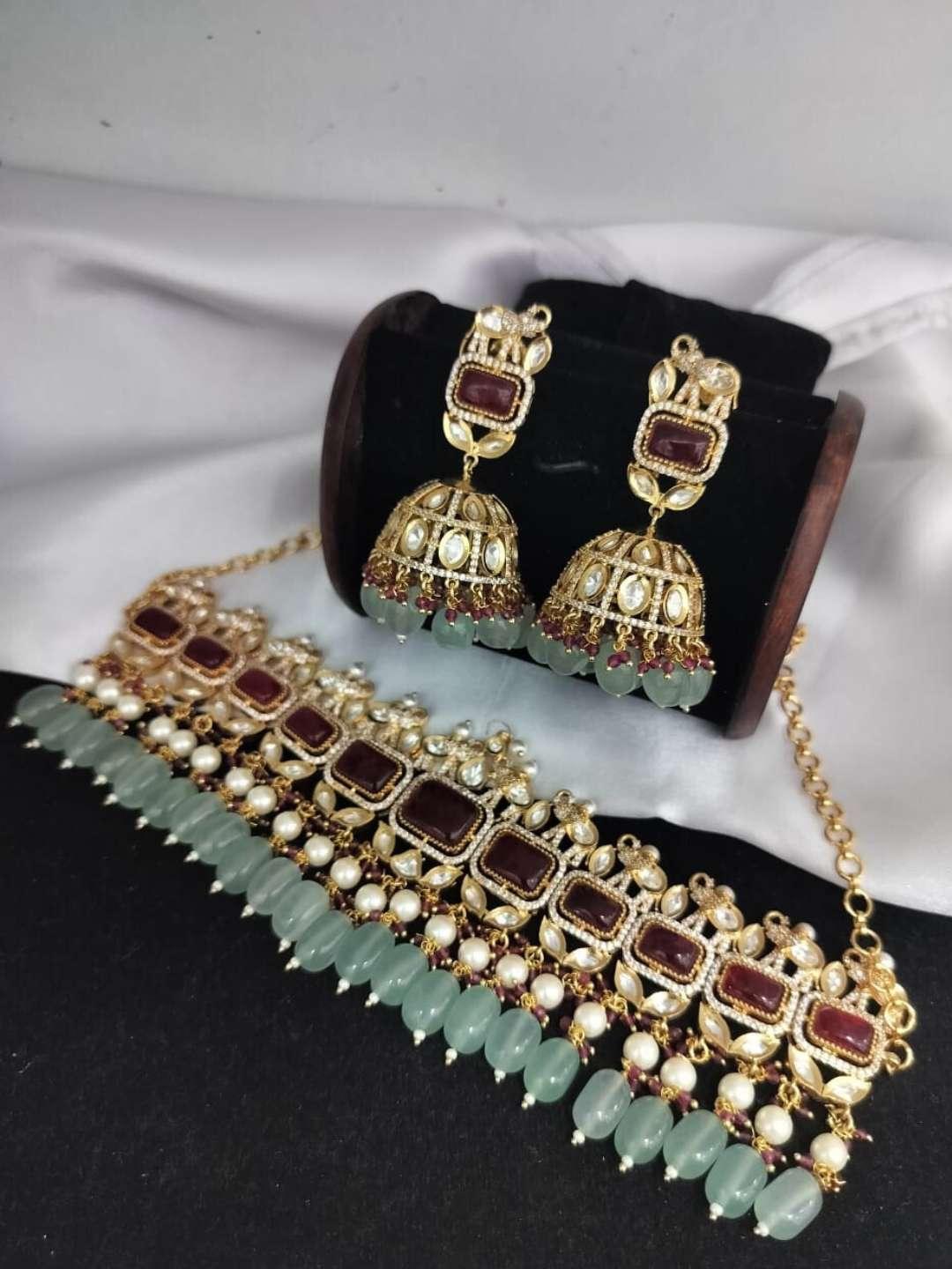 Buy Pachi Kundan Necklace With Jhumka Earrings Online Ishhaara