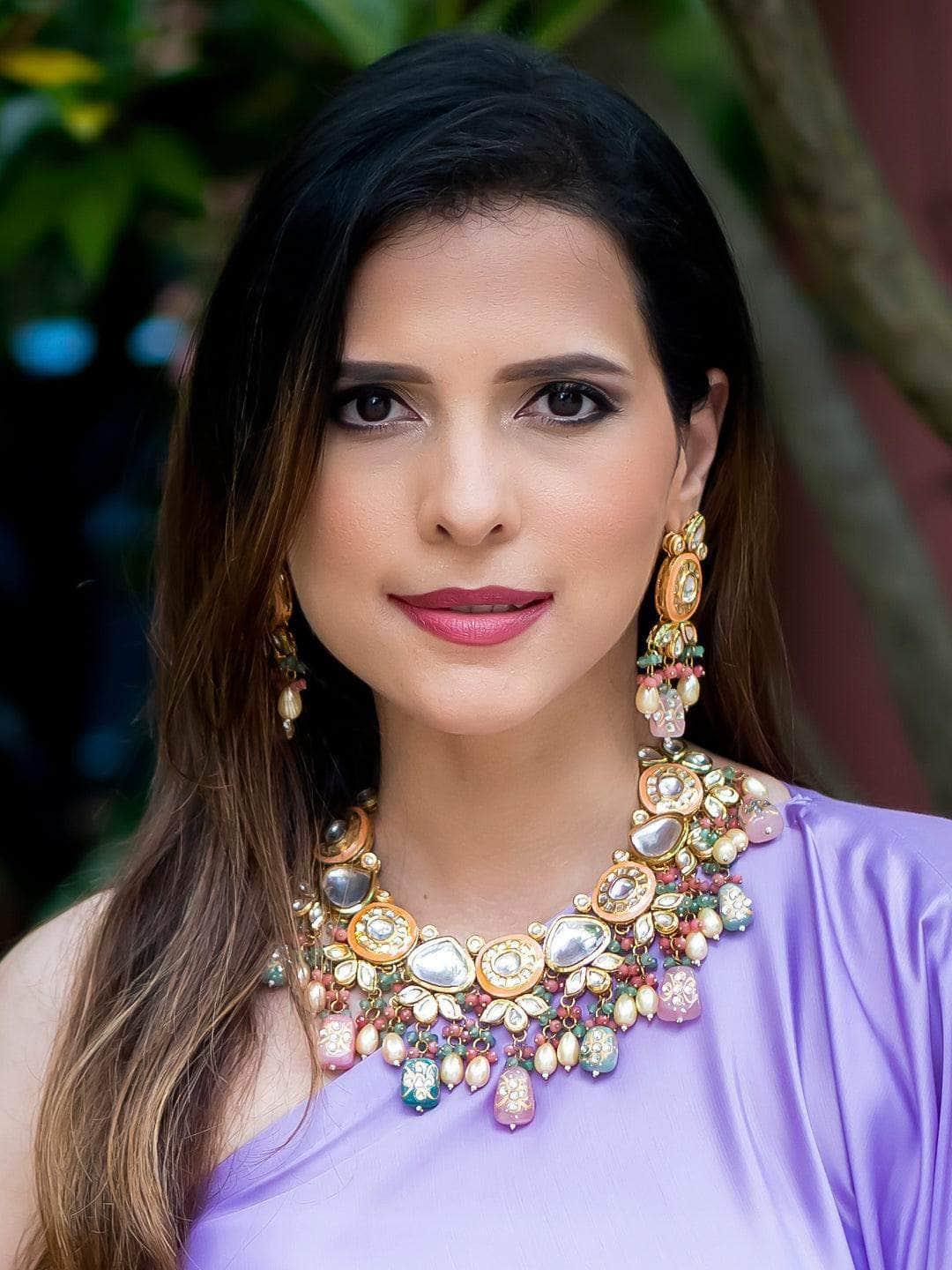 Ishhaara Paloma Rao In Kundan With Meena Design Necklace Set