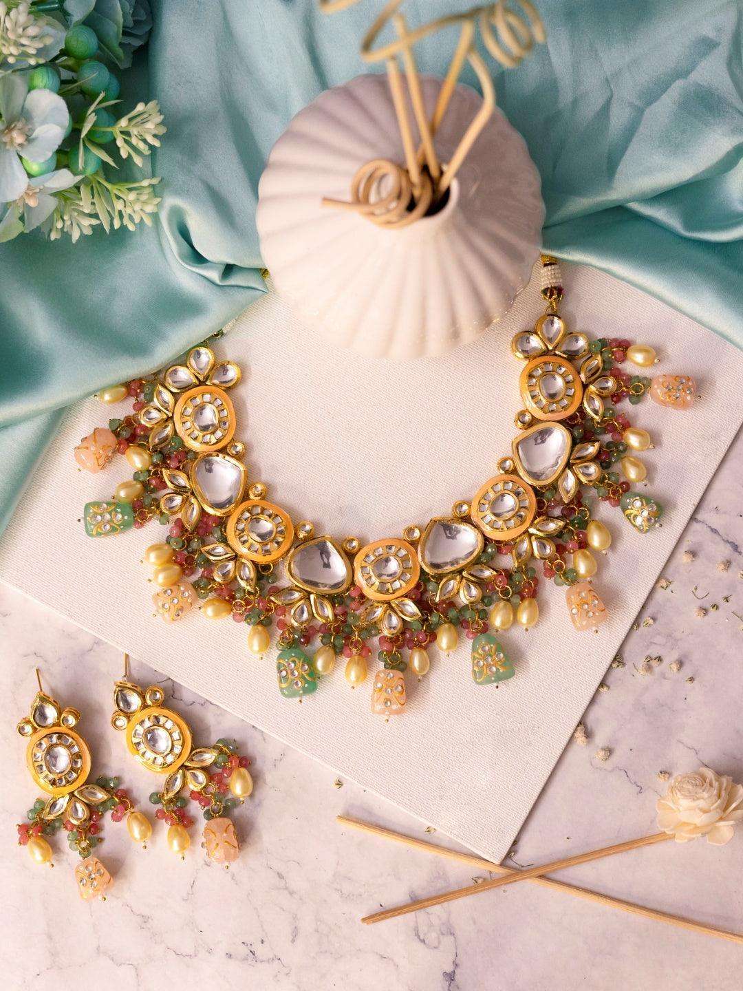 Ishhaara Paloma Rao In Kundan With Meena Design Necklace Set