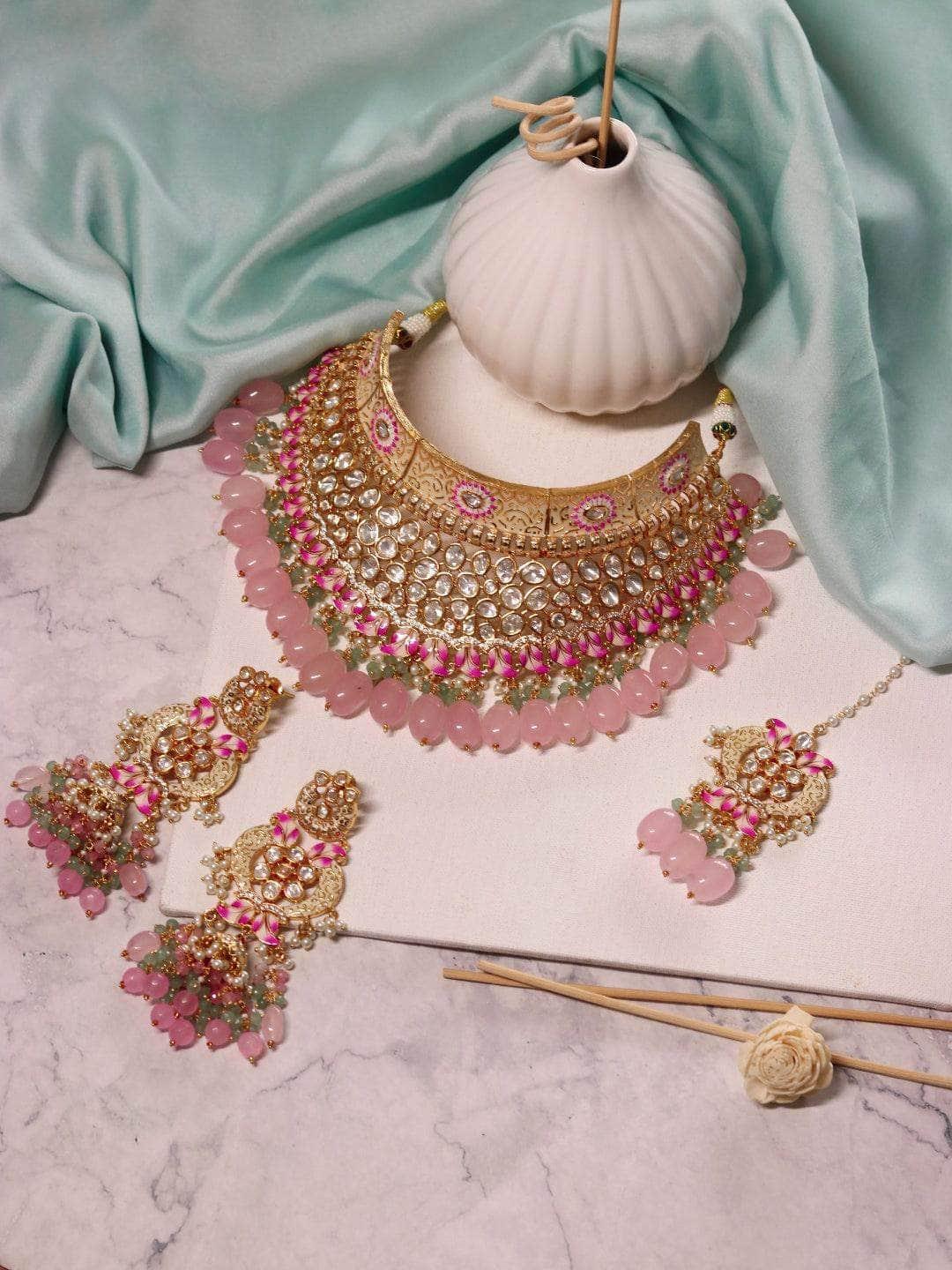 Ishhaara Pastel Single Tone Choker Necklace Set