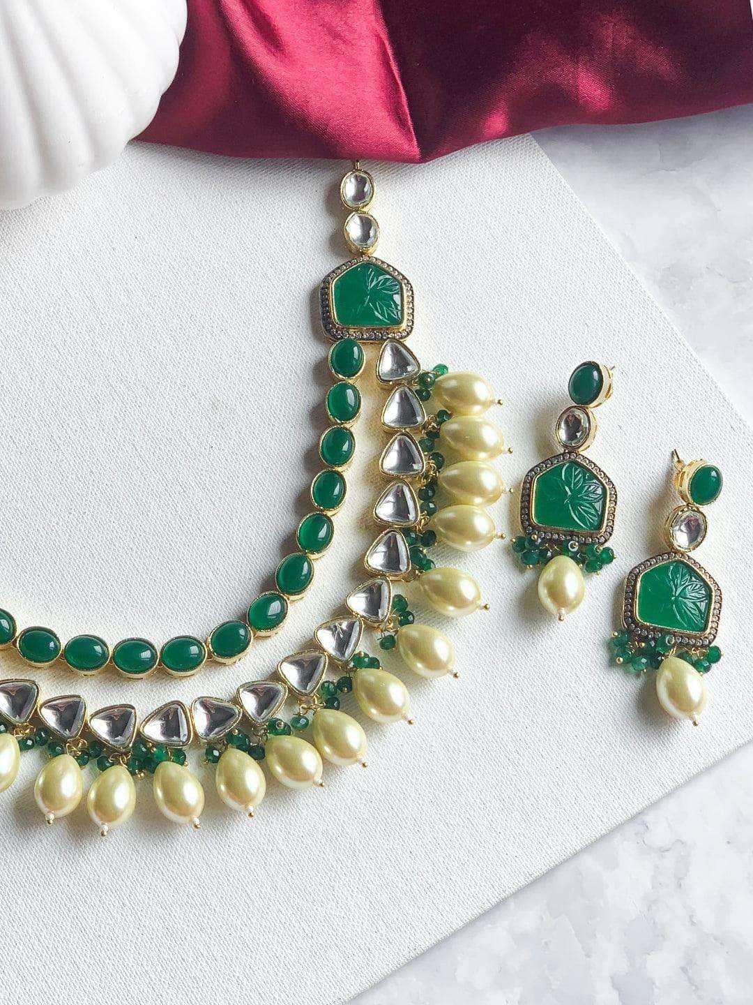Ishhaara Patchi Kundan 2 Line Baroque Pearl Necklace