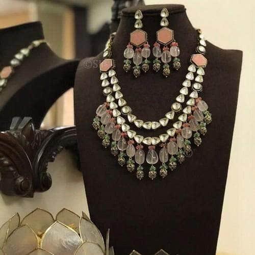 Ishhaara 2 Side Pendant Polki Necklace Set