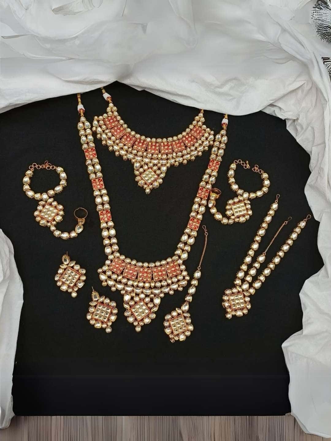 Ishhaara Peach Kundan Full Bridal Necklace Set