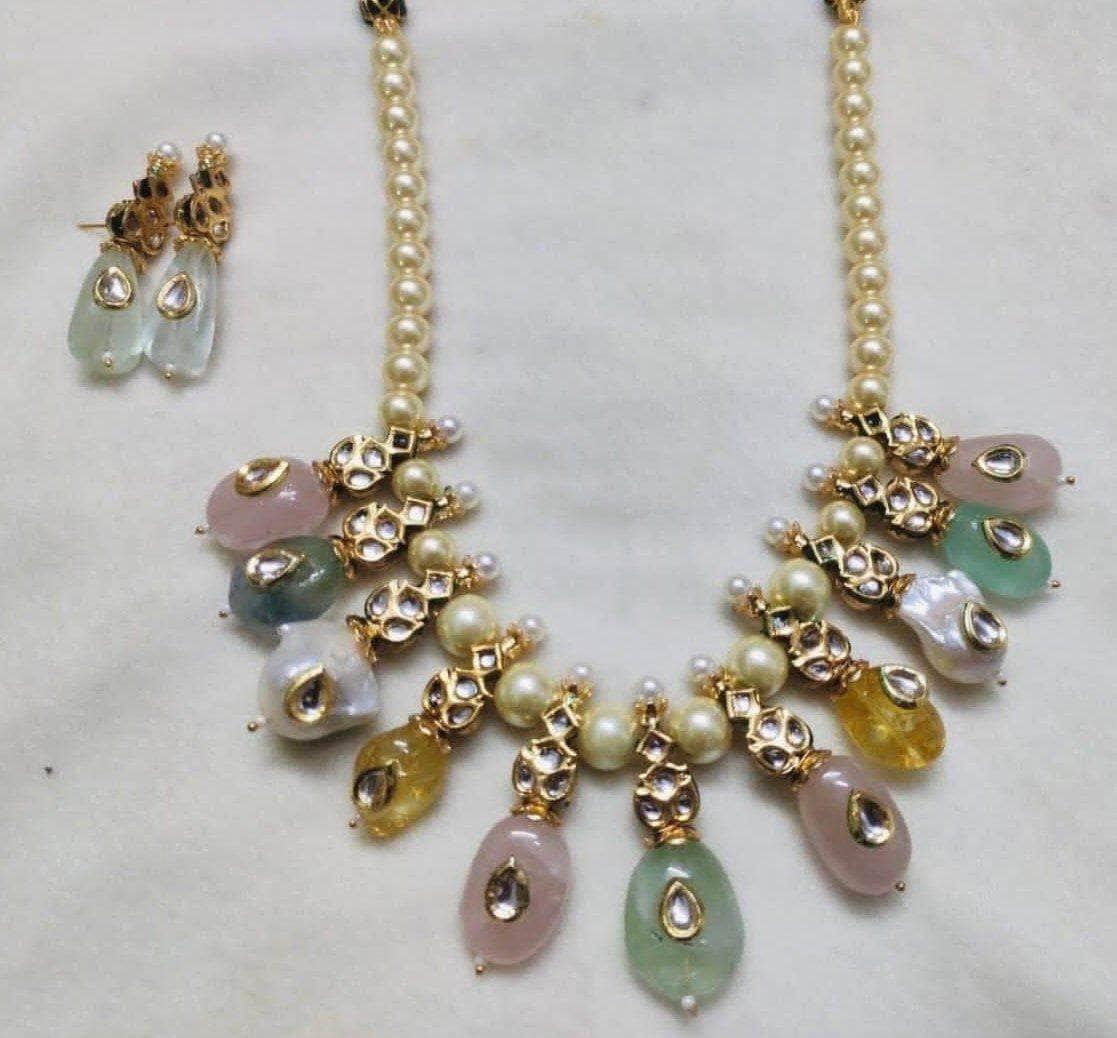 Ishhaara Pearl Split Multi Stone Simple Necklace
