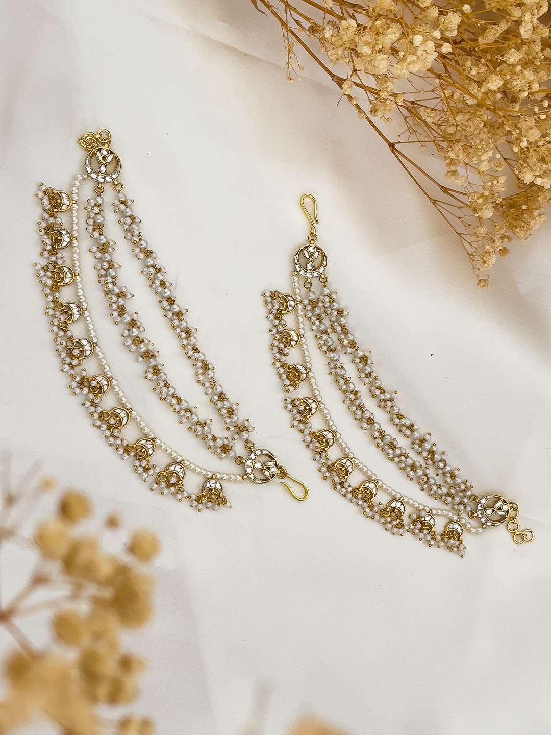 Buy Pearl Studded Pachi Kundan Earchains Online Ishhaara