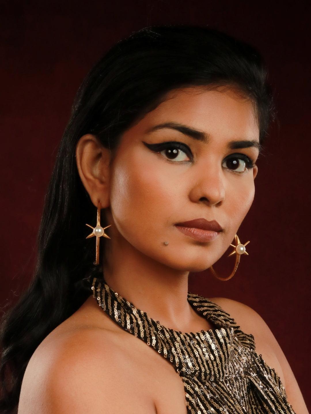 Ishhaara Pearl Sunflower Big Hoop Earring