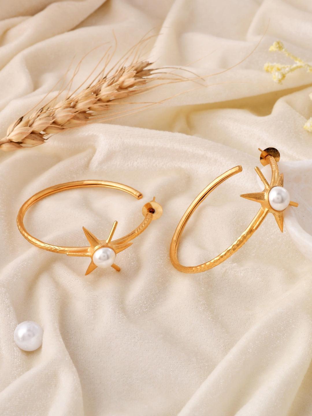 Ishhaara Pearl Sunflower Big Hoop Earring