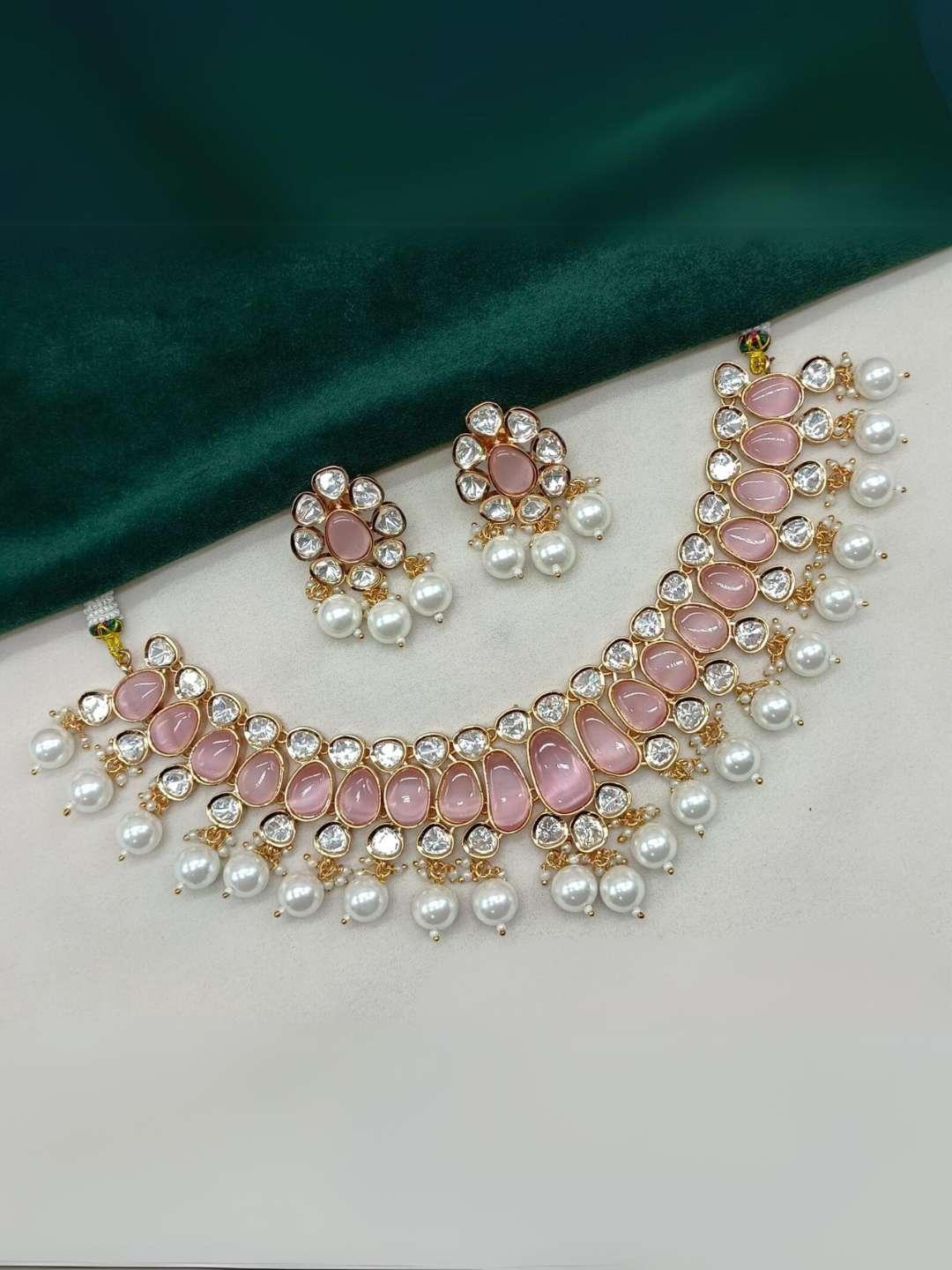 Ishhaara Pink  Kundan And Beads Studded Choker Necklace Set