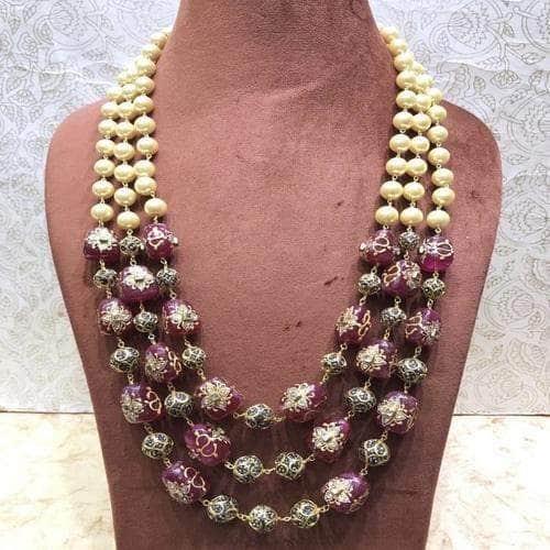 Ishhaara 3 Layered Pearl Semi Prescious Necklace