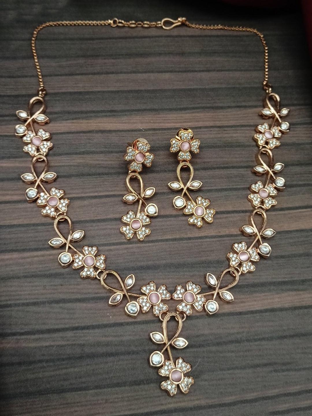 Ishhaara American Diamond Necklace Set With Earrings