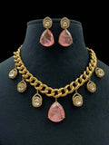 Ishhaara Pink Antique Designer Chained Pendant Necklace