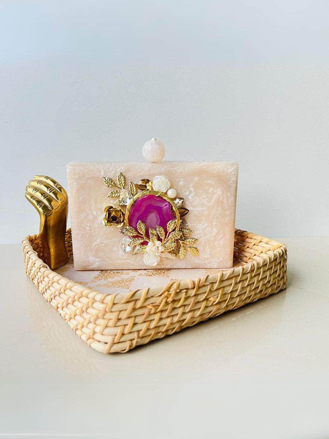 Ishhaara Beige Embroidered Rectangle Clutch