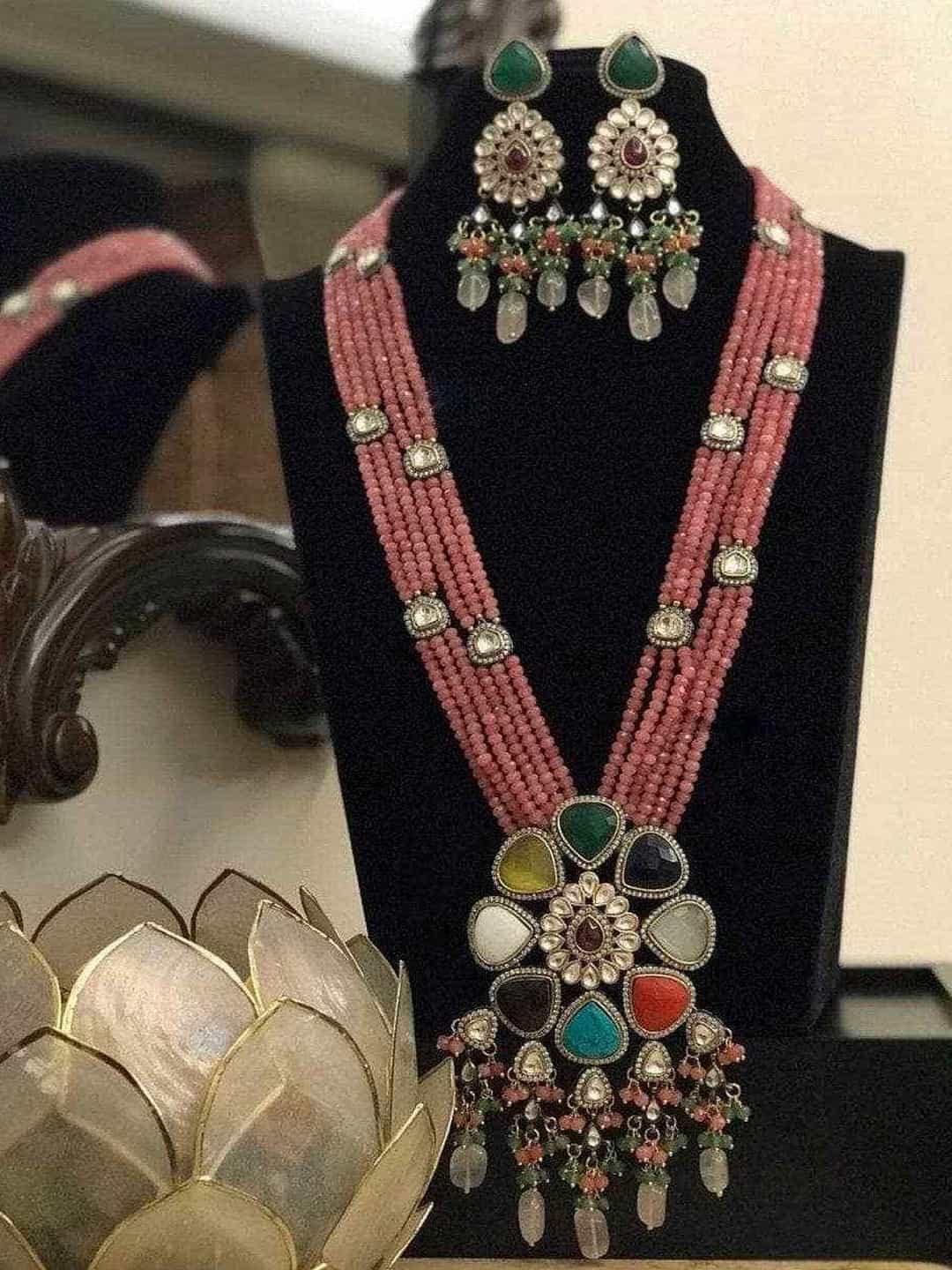 Ishhaara Big Precious Stone Pendant Long Necklace
