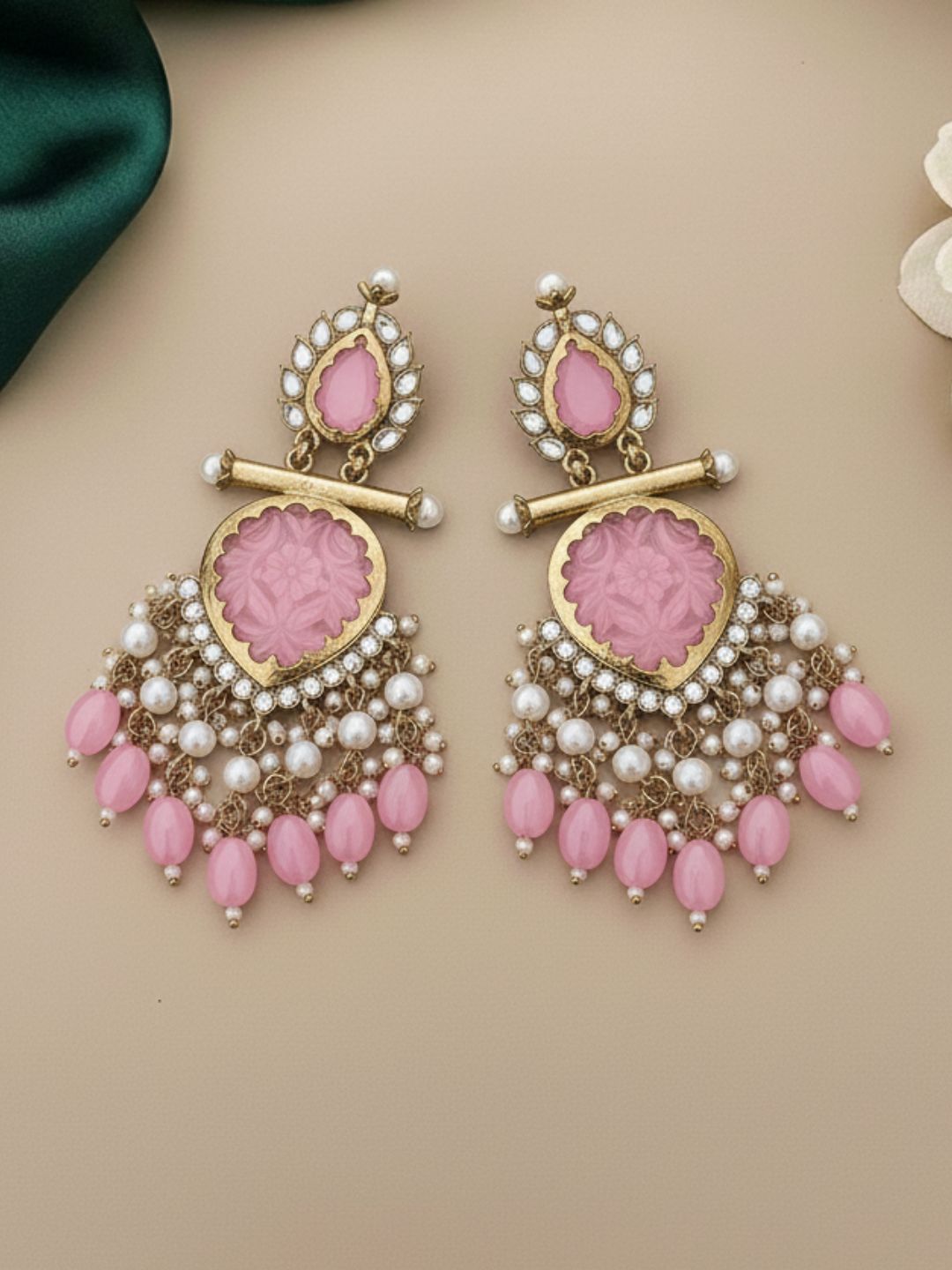 Ishhaara Pink Cutwork Chandbali Earrings